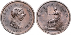 Großbritannien George III. 1760-1820 Penny 1806 KM 663. 
kl.Kr. vz-st