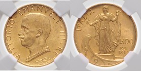 Italien Vittorio Emanuele III. 1900-1946 100 Lire 1931 R Friedb. 33. 
in NGC-Kapsel mit Bewertung MS63 vz
