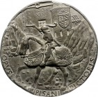 Italien - Rimini Zinn-Zink-Medaille o.J. m.Jz. 1445 einseitig (v. Pisanello) auf Sigismondo Malatesta, wohl auf den Entsatz von Fano 
kl.Rf., 102,7mm...