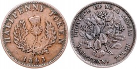 Kanada Victoria 1837-1901 Lot von 4 Stücken: 1 Sou Montreal, Belleville Issue, Nova Scotia Halfpenny-Token 1843, 1856 ohne L.C.W. und 1 Penny-Token 18...