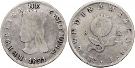 Kolumbien Republik 1821-1837 8 Reales 1821 BA Cundinamarca KM 6. 
 s-ss