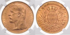 Monaco Albert I. 1889-1922 100 Francs 1895 A Friedb. 13. 
kl.Kr., in NGC-Kapsel mit Bewertung MS62 f.vz