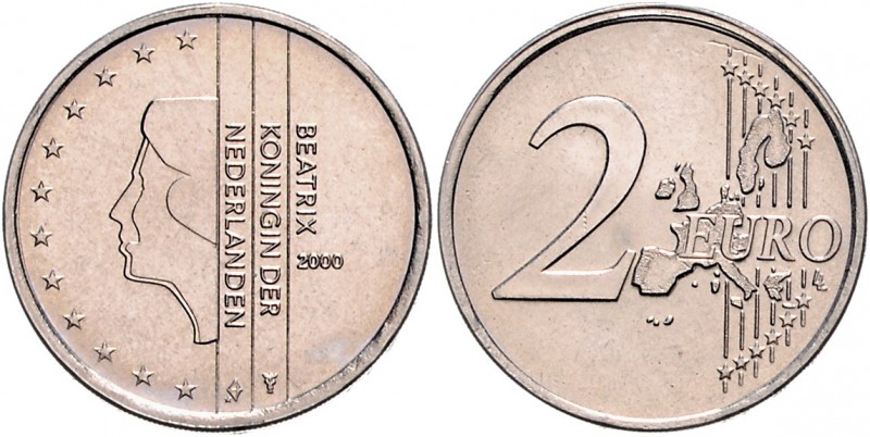 Niederlande Beatrix 1980-2013 2 Euro o.J. Probeprägung in Kupfer-Nickel auf durc...