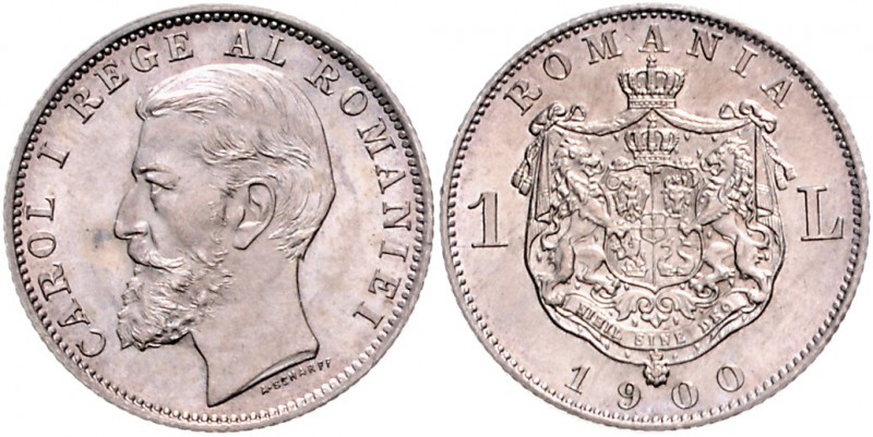 Rumänien Carol I. als König. 1881-1914 1 Leu 1900 KM 24. 
 st-