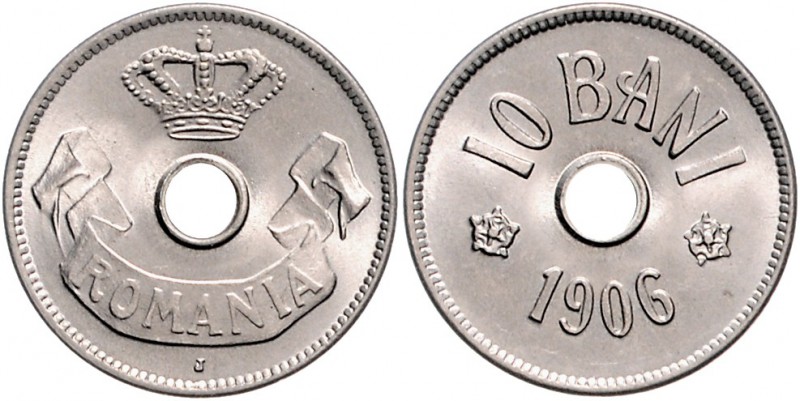 Rumänien Carol I. als König. 1881-1914 10 Bani 1906 J KM 32. 
 st