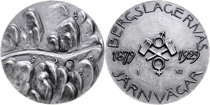 Schweden Gustav V. 1907-1950 Silbermedaille 1929 (v. C. Milles) a. 50 Jahre Berg...