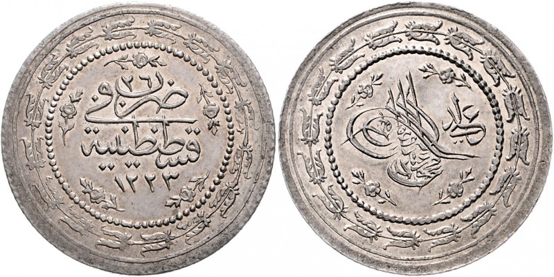 Türkei Mahmud II. 1808-1839 6 Kurush 1808 KM 603. 
 vz