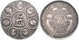 Sammlung Otto v. Bismarck Silbermedaille 1878 (v.H.Weckwerth) a.d. Kongress in Berlin Bennert 19. Slg. Bö. 5024 (Br.). 
39,0mm 15,2g vz