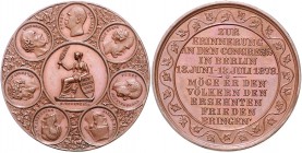 Sammlung Otto v. Bismarck Bronzemedaille 1878 (v.H.Weckwerth) a.d. Kongress in Berlin Bennert 19. Slg. Bö. 5024. 
39,0mm 33,0g vz