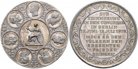 Sammlung Otto v. Bismarck Zinnmedaille 1878 (v.H.Weckwerth) a.d. Kongress in Berlin Bennert 19. Slg. Bö. 5024 (Br.). 
39,0mm 25,3g vz