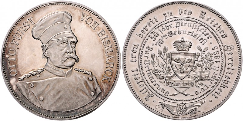 Sammlung Otto v. Bismarck Silbermedaille 1885 (v. Lauer, unsign.) auf seinen 70....