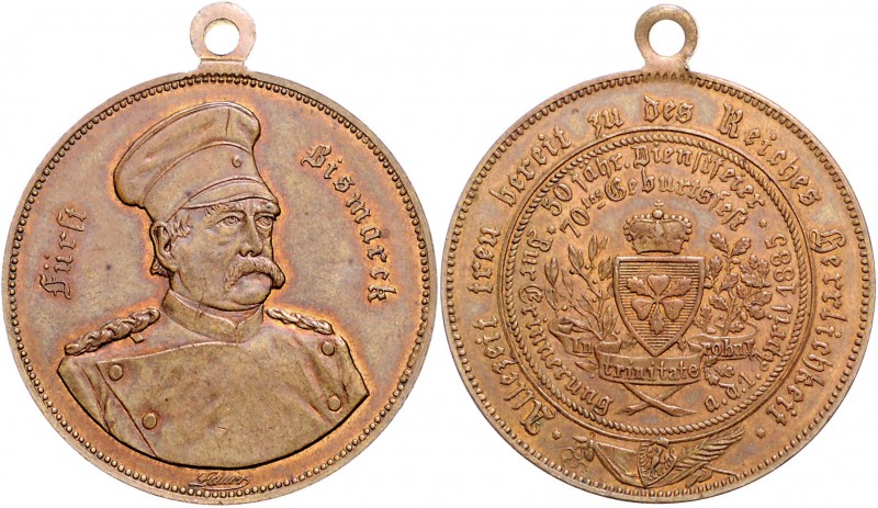 Sammlung Otto v. Bismarck Kupfermedaille 1885 (v. Lauer) auf seinen 70. Geburtst...
