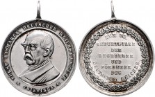 Sammlung Otto v. Bismarck Zinnmedaille 1885 (unsign.) auf seinen 70. Geburtstag Bennert 45. Slg. Bö. 5059 (AG). 
m. Orig.Öse 30,0mm 9,2g vz-