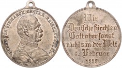 Sammlung Otto v. Bismarck Lot von 4 Stücken: (unsign.) auf seine Rede in der Reichstagssitzung vom 6. Februar, 1x Messing versilbert (ss-vz), Messing ...