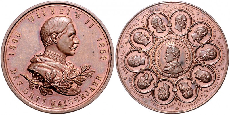 Sammlung Otto v. Bismarck Kupfermedaille o.J. (unsign.) auf das 3 Kaiserjahr, Ka...