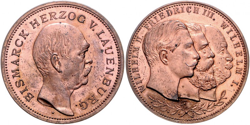 Sammlung Otto v. Bismarck Kupfermedaille o.J. (unsign.) auf Bismarck und die 3 K...