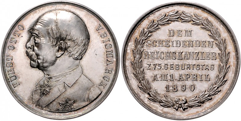 Sammlung Otto v. Bismarck Silbermedaille 1890 (v. O.Bergmann) auf seine Entlassu...