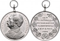Sammlung Otto v. Bismarck Zinnmedaille 1890 (v. O.Bergmann) auf seine Entlassung u. seinen 75. Geburtstag, mit Eichenkranz Bennert 410 var., Vs. 25 Rs...