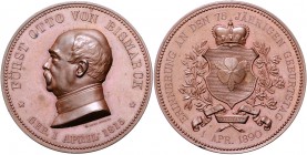 Sammlung Otto v. Bismarck Kupfermedaille 1890 (v. G. Loos) auf seinen 75. Geburtstag Bennert 81. Slg. Bö. 5238 (Br.). 
44,0mm 44,2g vz-st