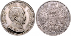 Sammlung Otto v. Bismarck Bronzemedaille 1890 versilbert (v. Oertel) auf seinen 75. Geburtstag, Vs. Perlkreis mit etwas größeren Perlen, mit Riffelran...