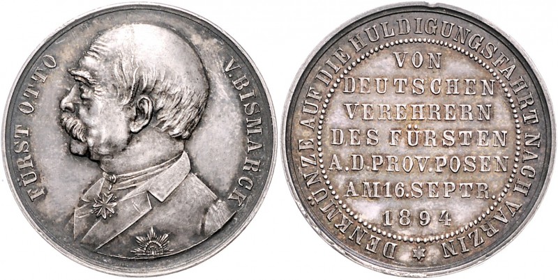 Sammlung Otto v. Bismarck Silbermedaille 1894 (v. O. Bergmann, unsign.) a. d. Hu...