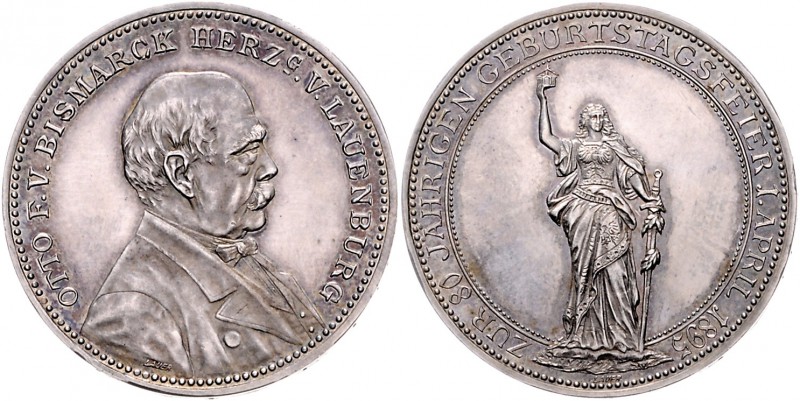 Sammlung Otto v. Bismarck Silbermedaille 1895 (v. Lauer) auf seinen 80. Geburtst...