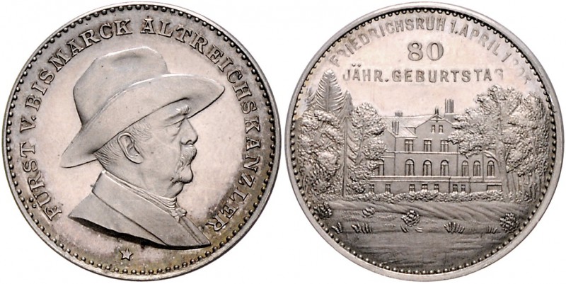 Sammlung Otto v. Bismarck Silbermedaille 1895 (v. Oertel, unsign.) auf seinen 80...