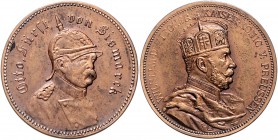 Sammlung Otto v. Bismarck Lot von 3 Stücken: Kupfermedaillen o.J. (v. Lauer, unsign.) Vs. Bismarck in Uniform mit Helm Rs. 1) Kaiser Wilhelm I. m. Kro...
