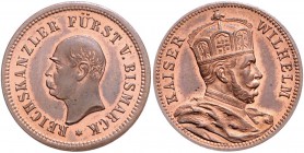 Sammlung Otto v. Bismarck Lot von 5 Stücken: Kupfermedaillen o.J. (v. Lauer, unsign.) Vs. Kopf Bismarcks Rs. 1) Kaiser Wilhelm I. m. Krone, 2) Kaiser ...