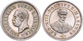 Sammlung Otto v. Bismarck Silbermedaille o.J. (v. Lauer, unsign.) Kopf Bismarcks / Papst Leo XIII., i.Rd: SILBER 990 Bennert 291. Slg. Bö. -. 
24,0mm...