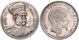 Sammlung Otto v. Bismarck Silbermedaille o.J. (v. Lauer, unsign.) Kopf Bismarcks / Napoléon III., i.Rd: SILBER 990 Bennert 302 var.. Slg. Bö. -. 
19,...