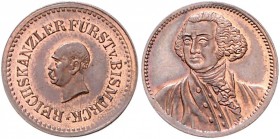Sammlung Otto v. Bismarck Kupfermedaille o.J. (v. Lauer, unsign.) auf Bismarck und George Washington Bennert 311. Slg. Bö. 5198. 
18,0mm 2,1g f.st