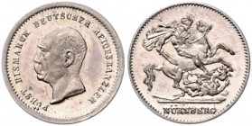 Sammlung Otto v. Bismarck Silbermedaille o.J. (v. Lauer, unsign.) auf den heiligen Georg im Kampf mit dem Drachen, i.Rd: SILBER 990 Bennert 321. Slg. ...