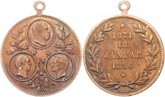Sammlung Otto v. Bismarck Lot von 2 Stücken auf das 25-jährige Bestehen des Deutschen Reiches: Versilberte Messingmedaille 1896 (v.Weckwerth, unsign.,...