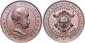Sammlung Otto v. Bismarck Kupfermedaille 1896 (v. Wiesbadener Metallwarenfabrik) auf die Einweihung des Bismarckdenkmals in Freiburg i/B. Bennert 202....