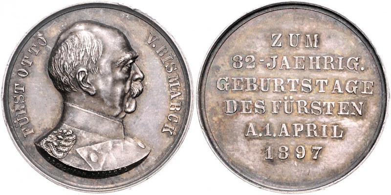 Sammlung Otto v. Bismarck Silbermedaille 1897 (v. Bergmann) auf seinen 82. Gebur...