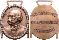 Sammlung Otto v. Bismarck Souvenir moderner Bronze-Anhänger des Hotels Bismarck in Chicago, dazu vergoldete Kupfermedaille (ss-vz, m. Öse 28,0mm 8,2g)...