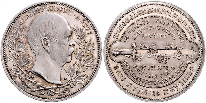 Sammlung Otto v. Bismarck Silbermedaille o.J. (v.Drentwett, unsign.) auf sein 60...