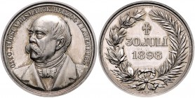 Sammlung Otto v. Bismarck Silbermedaille 1898 (v. Balmberger) auf seinen Tod Bennert 503. Slg. Bö. 5483. 
33,0mm 14,0g f.st
