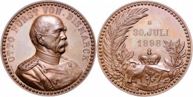 Sammlung Otto v. Bismarck Kupfermedaille 1898 (v. Balmberger) auf seinen Tod Bennert 212. Slg. Bö. 5536. 
50,0mm 62,7g f.st