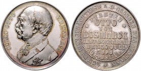 Sammlung Otto v. Bismarck Silbermedaille 1898 (v. Bergmann, unsign.) auf seinen Tod Bennert 215. Slg. Bö. 5501. 
35,0mm 14,7g f.st/st