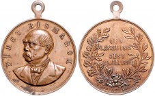 Sammlung Otto v. Bismarck Bronzemedaille 1898 (v. Köhler) auf seinen Tod Bennert 221. Slg. Bö. 5552. 
etw. fleckig, m. Öse 27,0mm 10,9g vz