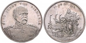 Sammlung Otto v. Bismarck Silbermedaille 1898 (v. Lauer) auf seinen Tod, Sign. unten mittig, i.Rd: EINE GEDENKMÜNZE Bennert 225 var.. Slg. Bö. 5467. ...