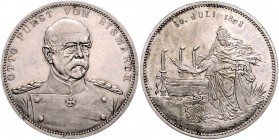 Sammlung Otto v. Bismarck Silbermedaille 1898 (v. Lauer) auf seinen Tod, Sign. unten rechts, i.Rd: EINE GEDENKMÜNZE Bennert 225 var.. Slg. Bö. -. 
33...