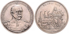 Sammlung Otto v. Bismarck Silbermedaille 1898 (v. Lauer) auf seinen Tod, Sterbe-Gedenkthaler, mit Riffelrand Bennert 226. Slg. Bö. 5504. 
33,7mm 17,6...