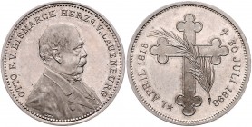 Sammlung Otto v. Bismarck Silbermedaille 1898 (v. Lauer) auf seinen Tod, kurzer Stiel des Palmwedels, i.Rd: EINE GEDENKMÜNZE Bennert 227. Slg. Bö. 546...