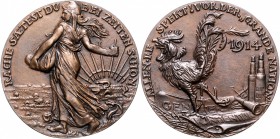 Medaillen von Karl Goetz Bronzemedaille 1914 Rachesäerin-Frankreich Kien. 136. 
kl.Rf. 56,6mm 63,3g vz