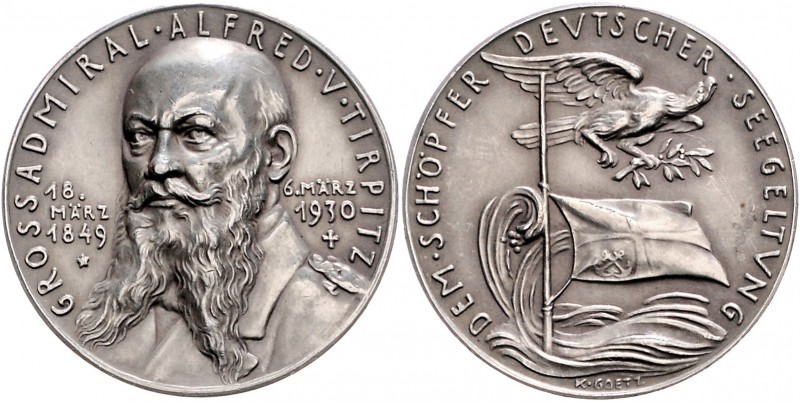 Medaillen von Karl Goetz Silbermedaille 1933 a.d. Tod von Admiral von Tirpitz, i...