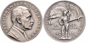Medaillen von Karl Goetz Silbermedaille 1933 Reichskanzler Adolf Hitler, i.Rd: SILBER 990 Kien. 483. Slg. Bö. 6327. Colb./Hyd. 34. 
22,6mm 6,0g vz
