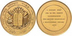 - Judaica Goldbronzemedaille 1855 zum Gedenken a.d. Unterstützer Israels, Alberto Cohn. 
kl.Rf.u.Kr., 55,2mm 66,8g vz/ss-vz